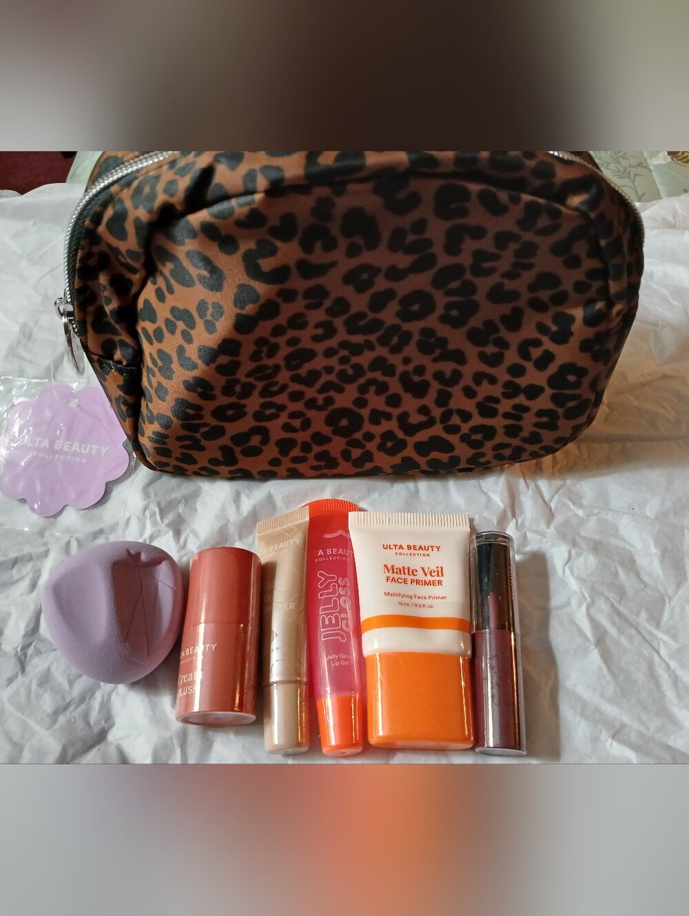 Ulta Beauty Makeup Travel Set with Leopard Cosmetic Bag & Travel Cosmetics NEW